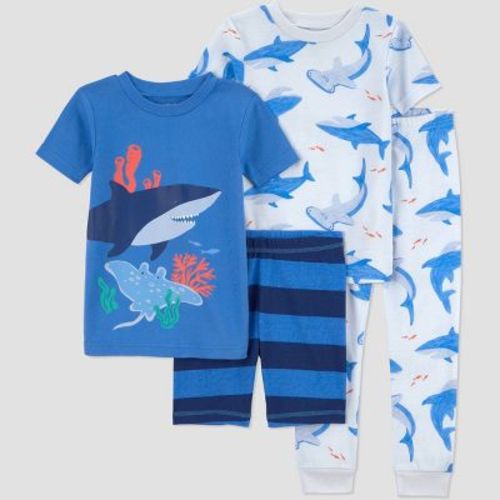 Carter's Just One You® Toddler Boys' 4pc Short Sleeve Cotton Snug Fit Shark Pajama Set - Blue 3T