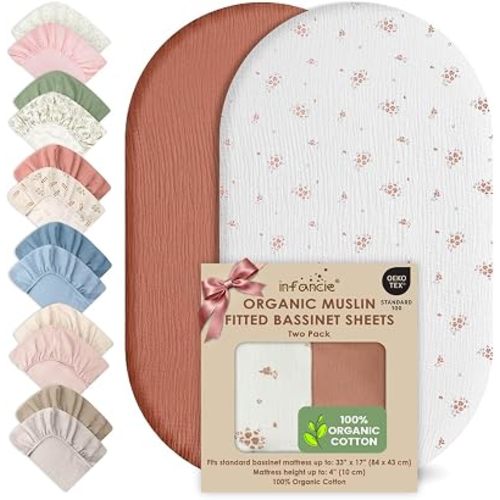 100% Organic Cotton 2 Baby Muslin Bassinet Sheets Unisex