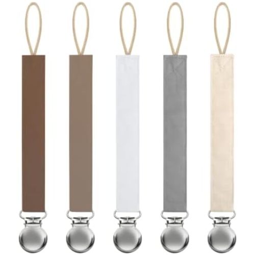 Linen Pacifier Clip for Baby Girls & Boys, 5 Pack Binky Clips