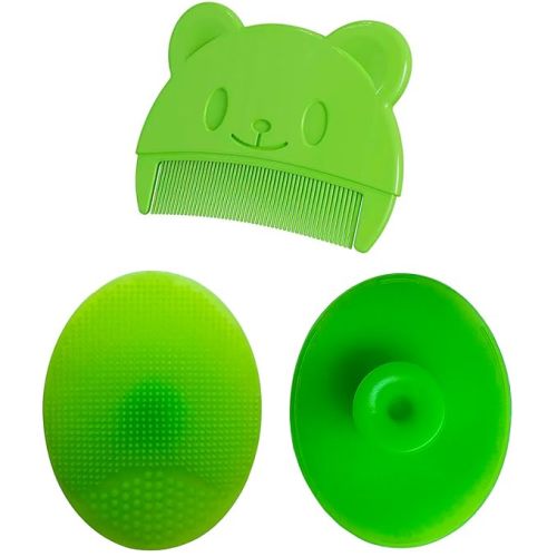 Baby Bath Brush, Baby Cradle Cap Brush, Silicone Massage Brush, Baby Comb, Children's Comb (Green)