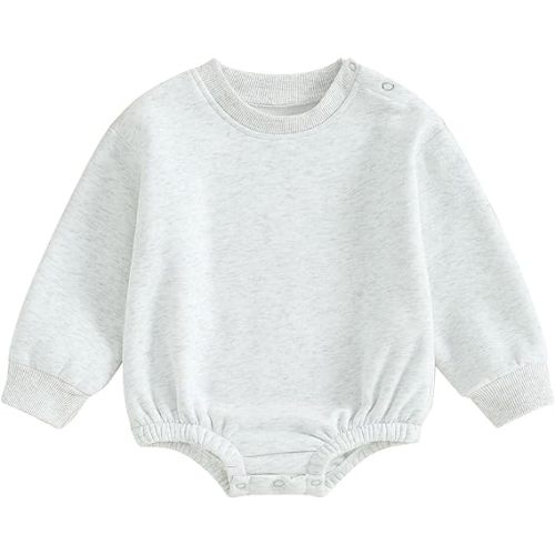 Baby Boy Girl Fleece Sweatshirt Romper Solid Color Long Sleeve Sweater Jumpsuit Newborn Warm Fall Winter Clothes