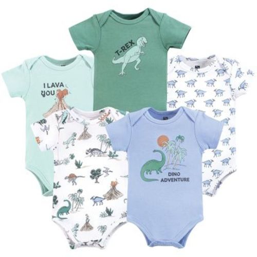 Hudson Baby Infant Boys Cotton Bodysuits 5-Pack, Boy Dino World, 0-3 Months