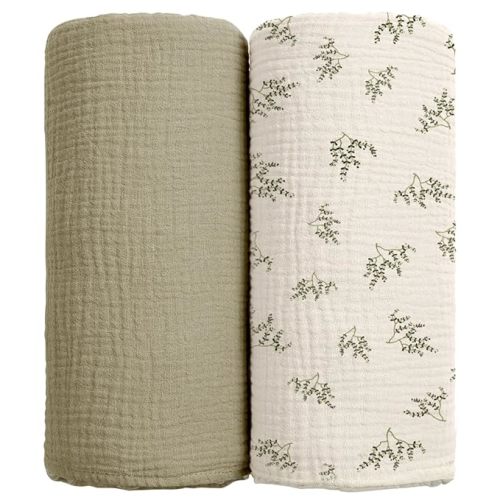 lulumoon Baby Muslin Swaddle Blankets: Soft Receiving Blanket for Newborn - Cotton Swaddling Blanket for Neutral 2Pack(Leaf Autumn)