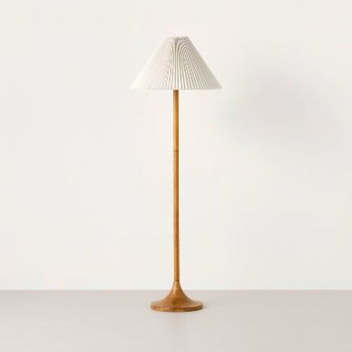 Wood Mid Tone Floor Lamp with Cotton Pleated Shade - Hearth & Hand™ with Magnolia