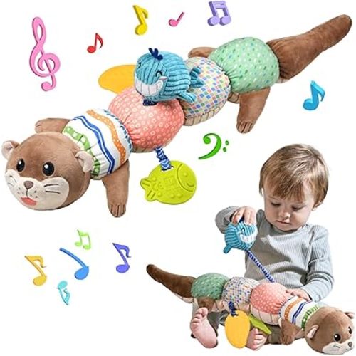TUMAMA Baby Toys 0-6 Months - Tummy Time Plush Otter Toy with Crinkle Paper Rattle and Teether, Soft Activity Sensory Toy, First Birthday Gift for 3 4 5 6 12 Months Old Boys and Girls