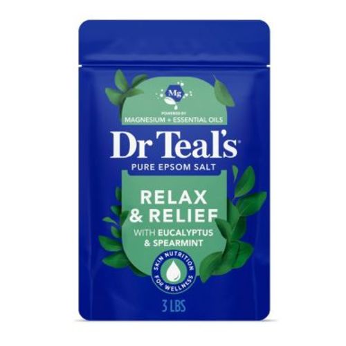 Dr Teal's Epsom Salt Magnesium Soak - Relax & Relief with Eucalyptus & Spearmint - 3lbs: Soothing, Combination And Dry Skin, Gusseted Bag