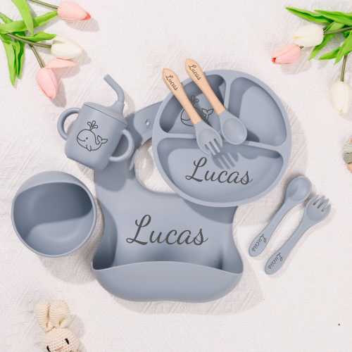 Set de silicona personalizado para la introducción de alimentos sólidos al bebé / Set de plato para bebé con nombre / Set de alimentación para bebé /