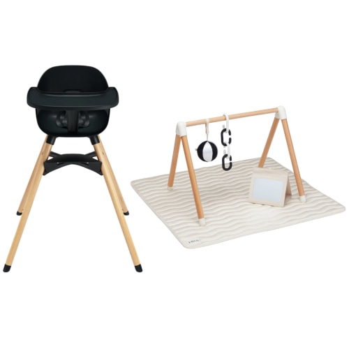 The Chair High Chair - Licorice + Play Gym Activity Set - Oatmeal Bundle Set