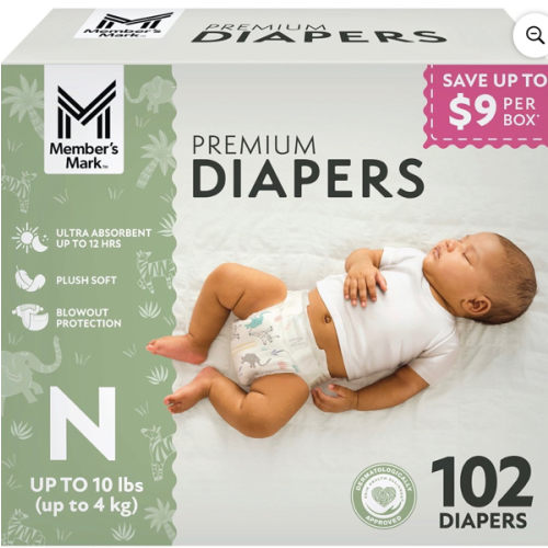 Member's Mark Premium Baby Diapers, Sizes Newborn