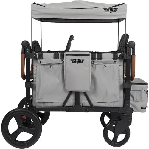 Keenz VYOO Stroller Wagon with Canopy - Foldable Design for Easy Storage, 5 Seating Positions for Kids, Enhanced Child Safety, All-Terrain Mobility, 2-Passengers, Grey (Or Mocha)