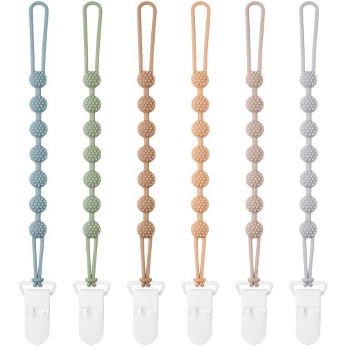 Eascrozn Baby Pacifier Clip, 6 Pack Silicone Pacifier Holder with One Piece Design for Baby Boy and Girl, BPA Free Soft Flexible Paci Binky Clips