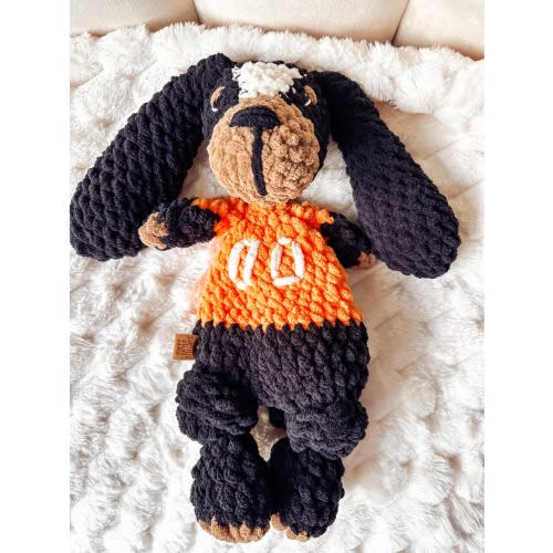 Crochet Hound Dog knotted Lovey, Tennessee Vols Mascot Toy, Baby Shower Keepsake, Smokey Snuggler