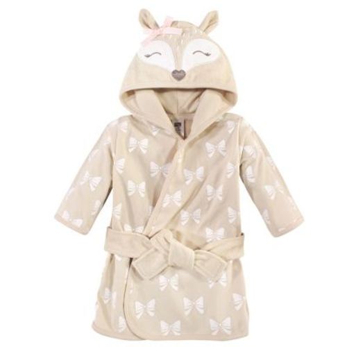 Hudson Baby Infant Girls Cotton Rich Bathrobe, Fawn, 0-9M