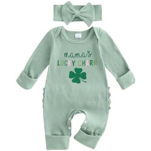 My First St Patricks Day Baby Girl Boy Outfit Mamas Lucky Charm Romper Jumpsuit Spring Newborn Infant Clothes