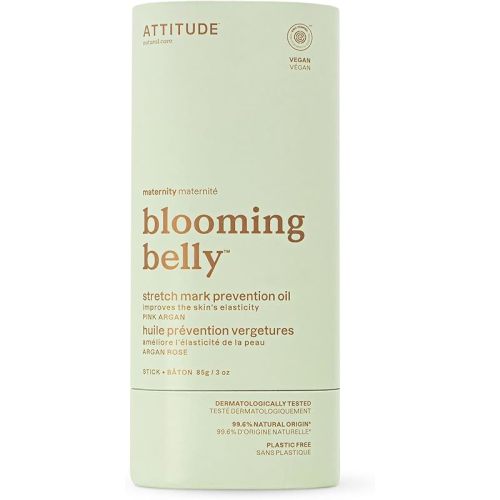 ATTITUDE Plastic-Free Pregnancy Stretch Mark Prevention Oil, EWG Verified, Dermatologically Tested, Plant and Mineral-Based, Vegan Maternity Products, Pink Argan, 3 Ounces