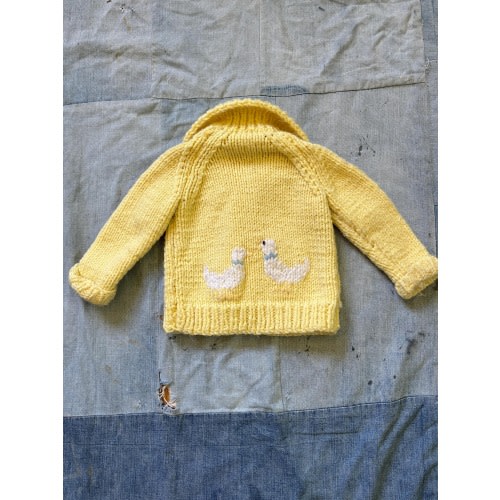 Vintage 1960s Kids Duck Yellow Handmade Cowichan Cardigan Wool Sweater Jacket