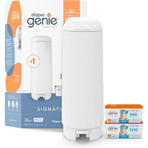 Diaper Genie Signature Pail Gift Set with 2 Easy Roll Refills, 48 bags