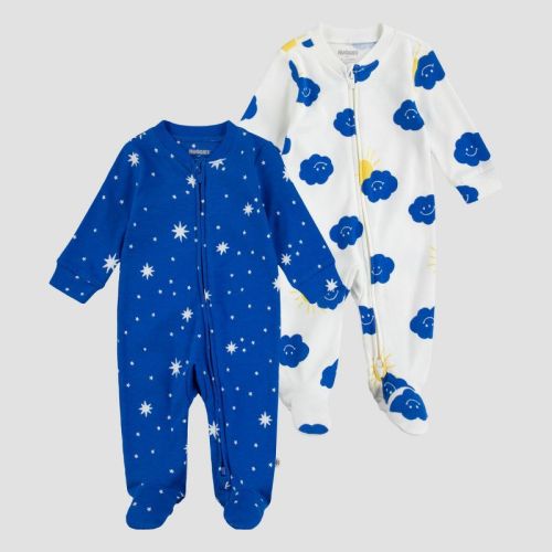 Huggies Baby Boys' 2pk Cloud Organic Sleep N' Play - Blue/White, Size: 3M