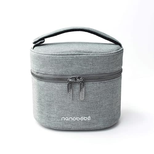 Nanobebe Breastmilk Baby Bottle Deluxe Cooler & Travel Bag with Ice Pack Included. Compact Triple Insulated, Easily attaches to Stroller or Diaper Bag- Grey