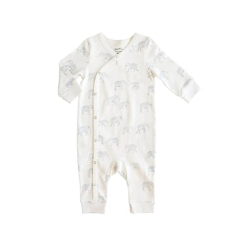 PEHR Kimono Romper, Follow Me Elephant | 100% Organic Cotton Baby Outfit | Sizes 0-6 Months