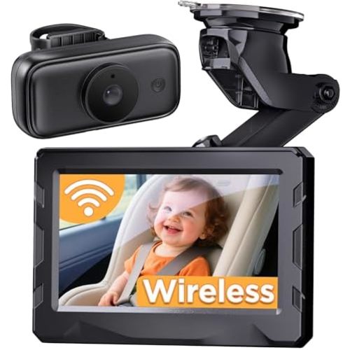 Wireless Baby Car Camera & 360° Rotating 4.3'' 1080P Video Car Baby Monitor