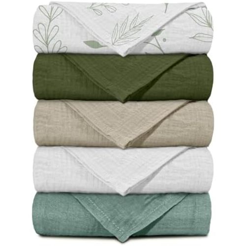 Muslin Receiving Blankets 5 Pack, Soft Swaddle Wraps for Newborn Babies