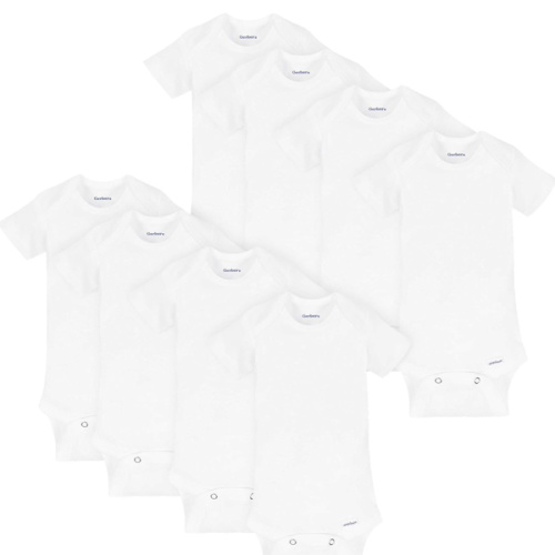 Gerber Baby 8-Pack Short Sleeve Onesies Bodysuits, Solid White, 0-3 Months