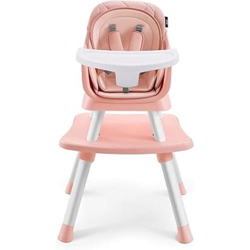 HARPPA 6 in 1 Baby High Chair, Convertible Infant Feeding Chair for Babies & Toddlers Table, Dining Booster Seat with Removable Tray, Pink