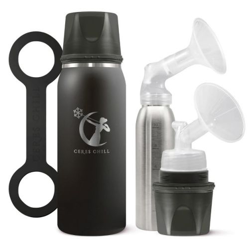 CERES CHILL OG Breastmilk Chiller, Reusable Storage Container, Up to 34 oz. - Up to 20 Hours, Connects w/ Most Pumps (Black), 1 Count