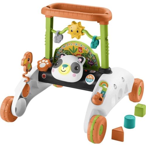 Fisher-Price Baby Push Toy 2-Sided Steady Speed Panda Walker Musical Learning Activity with 3 Blocks for Infants Ages 6+ Months