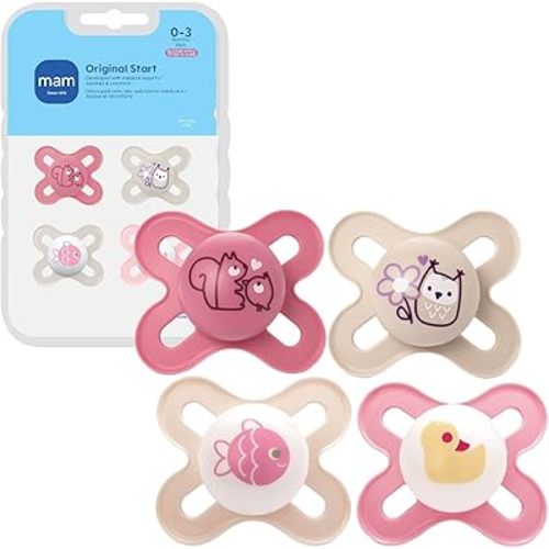 MAM Original Start Baby Pacifiers 0-3 Mths Skin Soft Silicone, 4 Pack