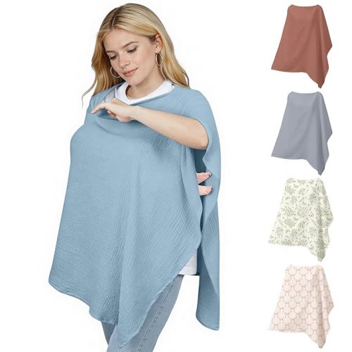Muslin Nursing Cover Up for Breastfeeding, Soft & Breathable Cotton Breast Feeding Cover for Women, Full Privacy Breastfeeding Cover - Newborn Baby Essential, Light Blue