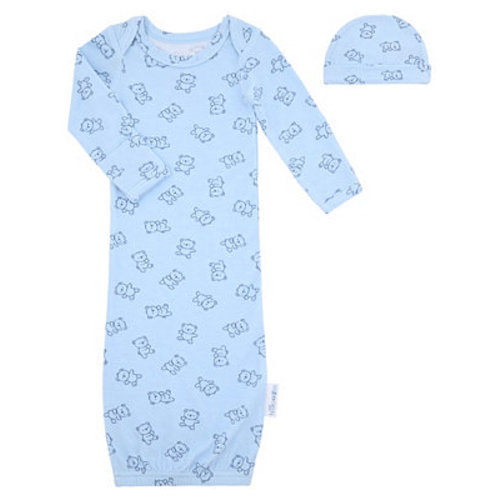 Baby Boys' Bear Long-Sleeve Gown and Hat, 2-Piece Set