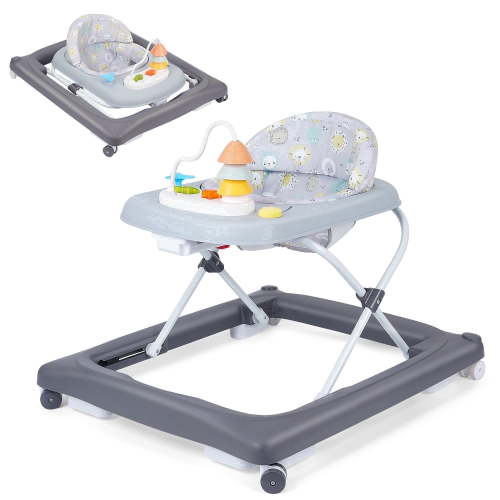 Babyeap Baby Walker,Foldable Baby Activity Walker with Wheels,Toddler Activity Centers,Removable Toys,Ages 6-15 Months,Gray