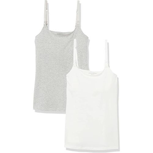 Amazon Essentials Women's Nursing Friendly Camisole, 2-Pack Light Heather Grey/White, Small