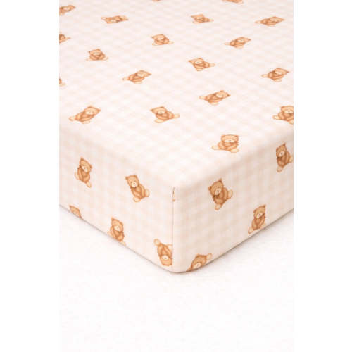 Teddy Beige Gingham Crib Sheet