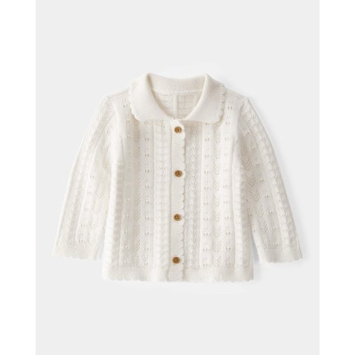 Baby Girl Pointelle Button-Down Collared Cardigan - Ivory, 9M