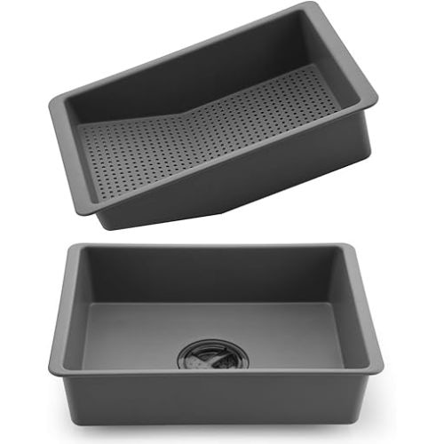 2-in-1 Dish Basin Set For Washing Dishes in Kitchen Sink, With Filter Basket Drain Hole Plug/Stopper,Multi-purpose and Portable Kitchen Cleaning Filter Basin,Plastic(ABS+PP),Gray,Nicmondo