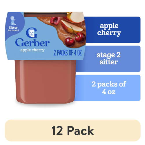 (12 pack) Gerber Stage 2 Baby Food, Apple Cherry, 4 oz Tubs (2 Pack)