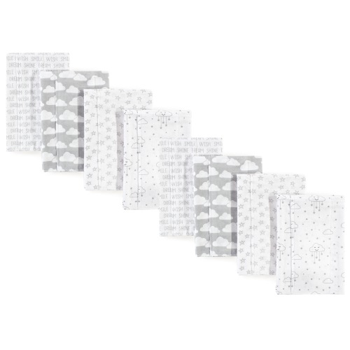 Hudson Baby Boys and Girls Cotton Poly Flannel Burp Cloths 8-Pack, Gray Clouds, One Size - Gray Clouds 8-Pack - One Size