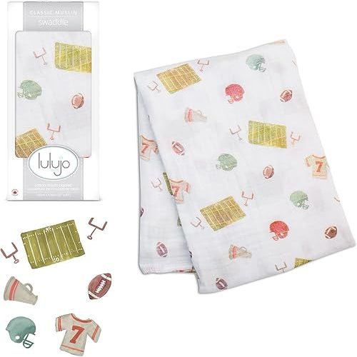 lulujo Baby Cotton Muslin Swaddle Blanket, 47 x 47, Football