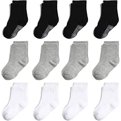Non Slip Grip Ankle Baby Socks 12 Pack for Toddler Boys and Girls Kids Socks,Infant Cute Cotton Baby Socks