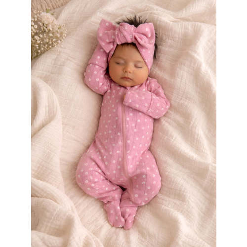 Pink Flower / Organic Pointelle 2-Way Zip Footie