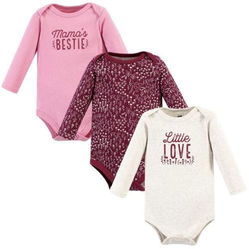 Hudson Baby Infant Girl Cotton Long-Sleeve Bodysuits, Little Love Flowers 3-Pack, 0-3 Months