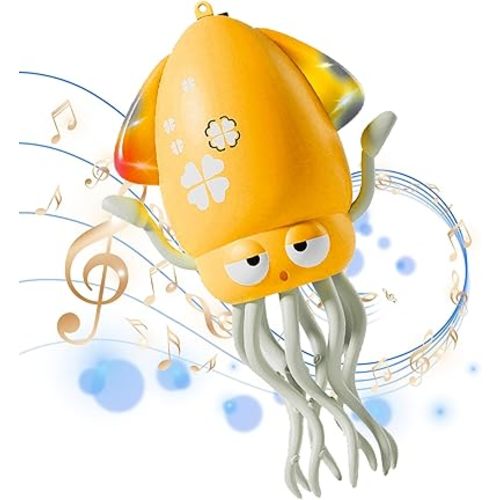 Dancing Octopus Toy for Kids, Electric Crawling Baby tummy time toys with LED Lights, Rechargeable Dancing Squid Music Gift for 3-6 Year Old Boys Girls Birthday, Interactive Octopus Toy (Yellow)