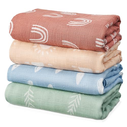 CozyBubs Muslin Swaddle Blankets - Breathable and Skin-Friendly Swaddle Blanket for Boys and Girls - Perfect Nursery Essential and Baby Shower Party Gift - 47 x 47 inches 4-Pack