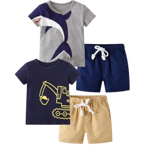 Toddler Boy Summer Clothes Outfits Kids Cotton Short Sleeve Shirt Shorts Set 2-7 Years