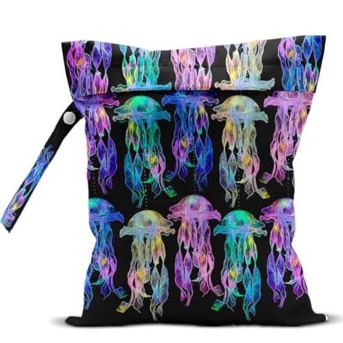 Waterproof Wet Bag for Swimsuit, Travel Beach Wet Dry Bag, Hidden Zipper Reusable Jellyfish Wet Bags, for Travel Beach Wet Swimsuits Toiletries Diapers Dirty Gym Clothes Laundry Bag