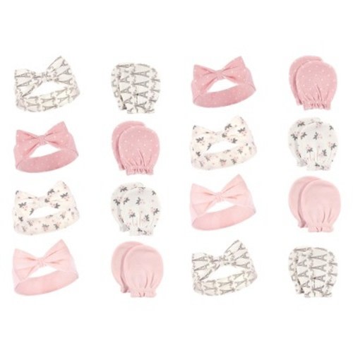 Hudson Baby Infant Girl 16Pc Headband and Scratch Mitten Set, Paris, 0-6 Months