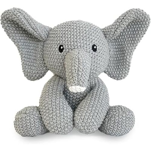 Crochet Stuffed Animal for Kids,8inch Sit Elephants Toys Hand Knit Doll Baby Cute Doll Bed Time,Handmade Knit Animal Toy Soft Cotton Knitted Animals Teddy Bear Christmas Birthday Gifts (Knit Elephant)